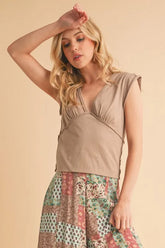 V-Neck Cap Sleeve Cropped Top Aemi + Co